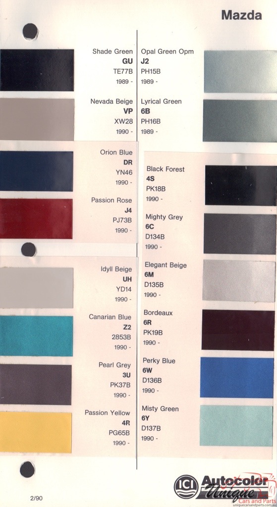 1989 - 1992 Mazda Paint Charts Autocolor
